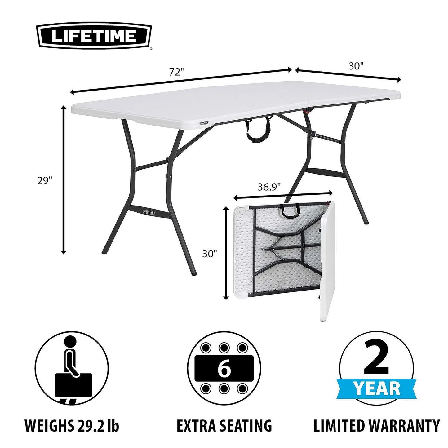 Lifetime 6-Foot Fold-In-Half Table
